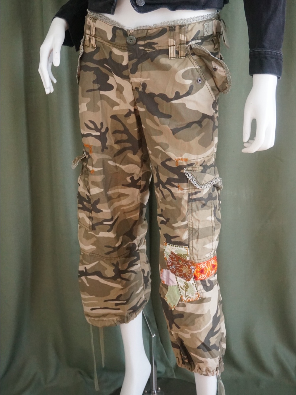 Miss Me Camo Army Print Patchwork Y2K Pants - Size Medium